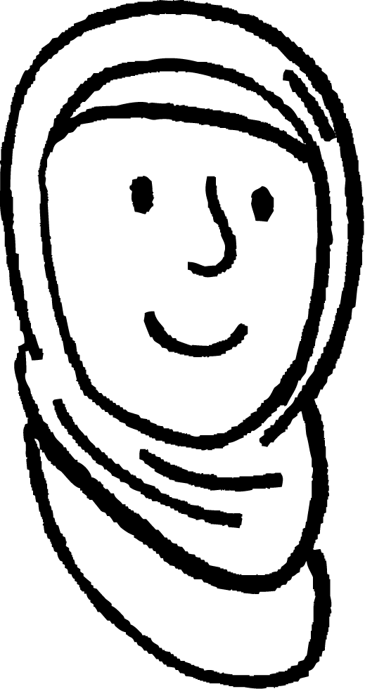 a black and white drawing of a person in a space suit with a scarf around their neck and a smile on their face