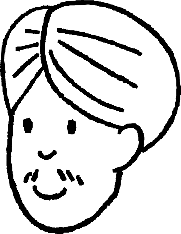 a black and white drawing of a woman's head with a turban on top of it