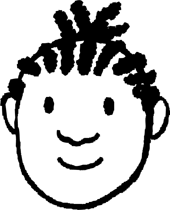 a black and white drawing of a man's head with a bunch of hair on top of it