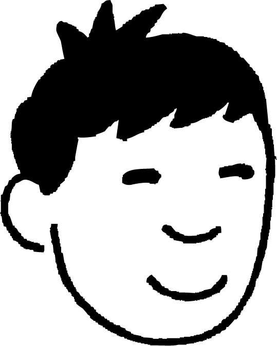 a black and white drawing of a boy's face with a bow on top of his hair and a smile on his face