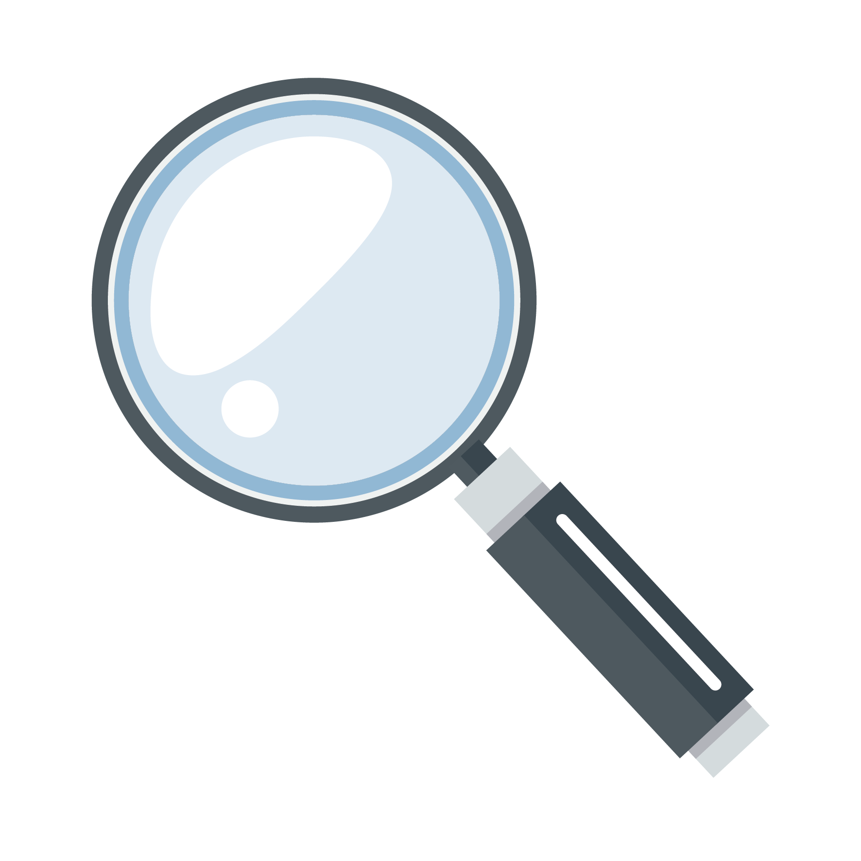 a magnifying glass with a black handle and a gray handle on the side of the magnifying glass