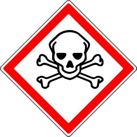 a sign with a skull and crossbones in the middle of the sign is red and white with a black outline of a skull and crossbone on the bottom of the sign