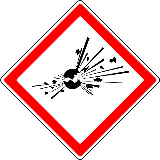 a red and white sign with a black and white image of a bullet hitting the center of the sign