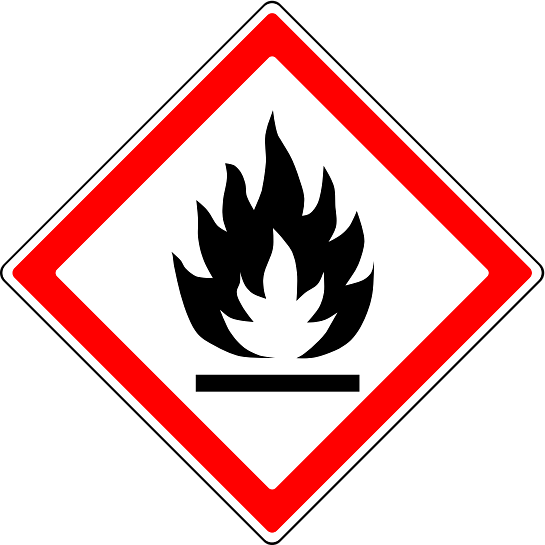a red and white hazard sign with a flame symbol on the bottom of the sign is a red triangle with a black flame in the center of the sign
