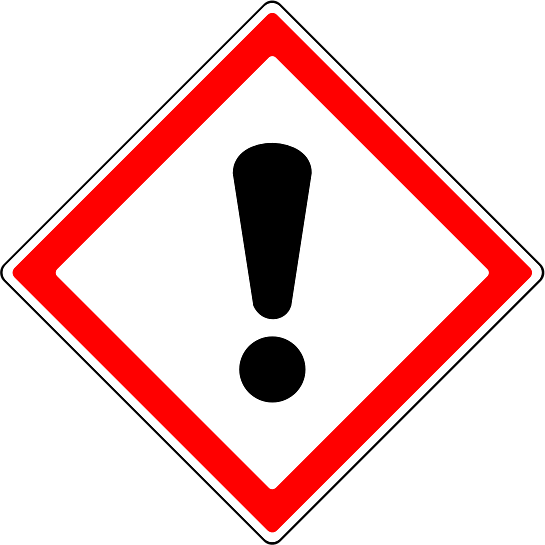 a red and white hazard sign with a black exclamation symbol on the bottom of the sign