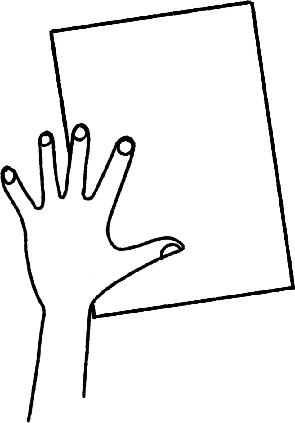 a drawing of a hand reaching for a piece of paper with a hand on the top of it and a hand on the bottom of the page